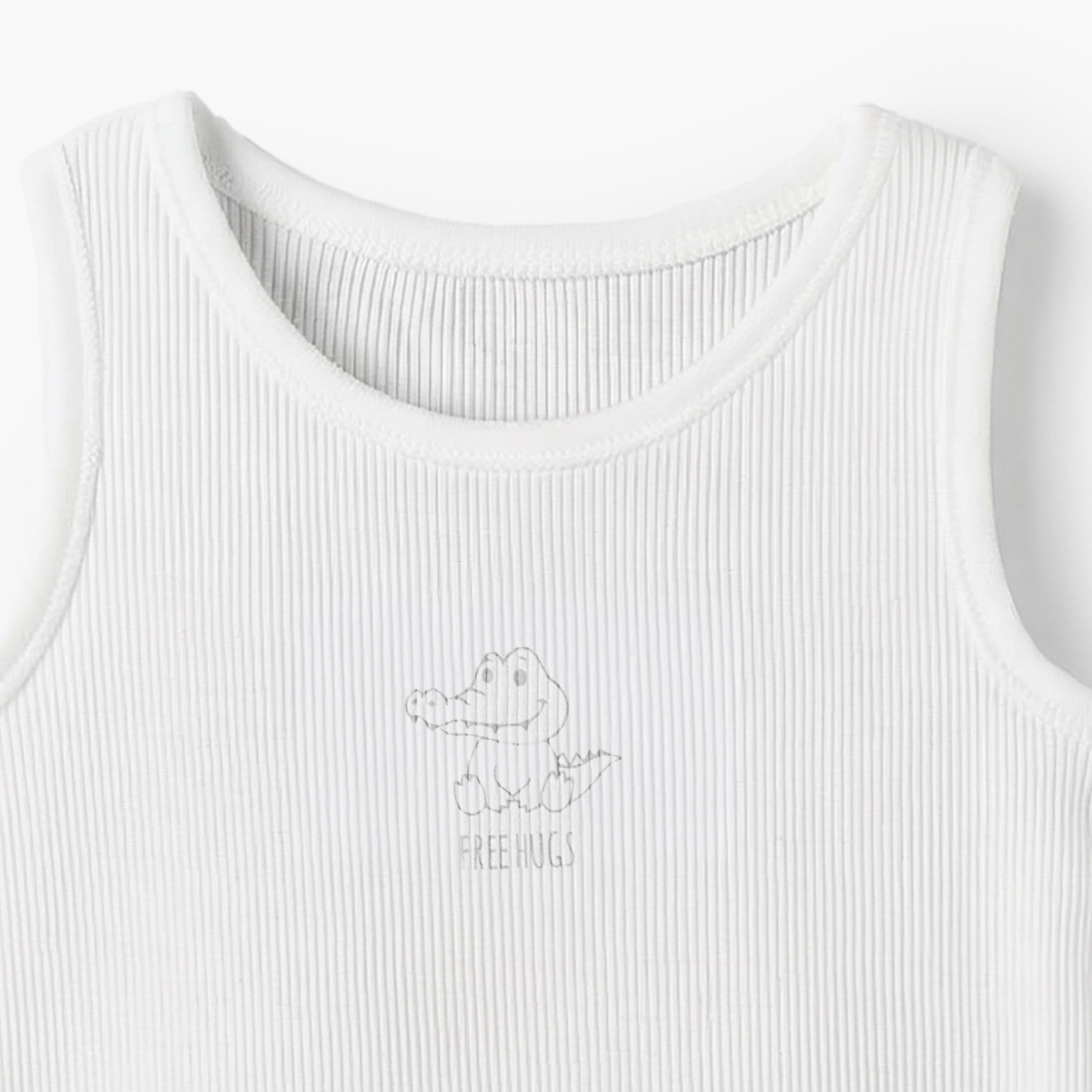 Pack of 7 Juniors Cotton Round Neck Sleeveless Bodysuit with Ribbed Design