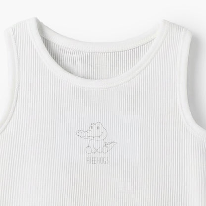 Pack of 7 Juniors Cotton Round Neck Sleeveless Bodysuit with Ribbed Design