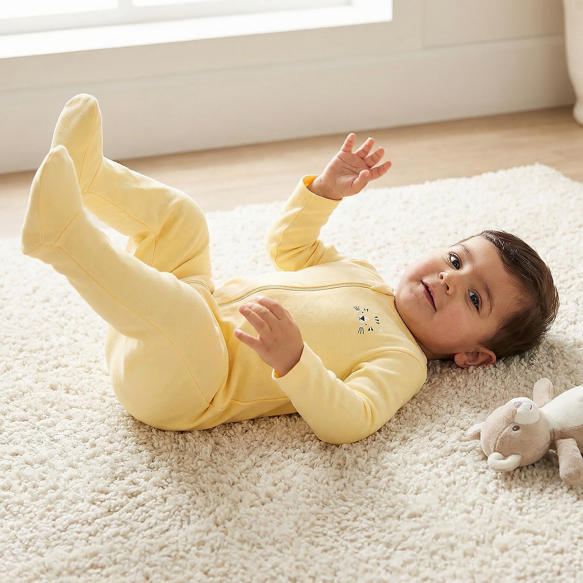 Pack of 7 Juniors Cotton Round Neck Long Sleeves Sleepsuit with Zip Closure