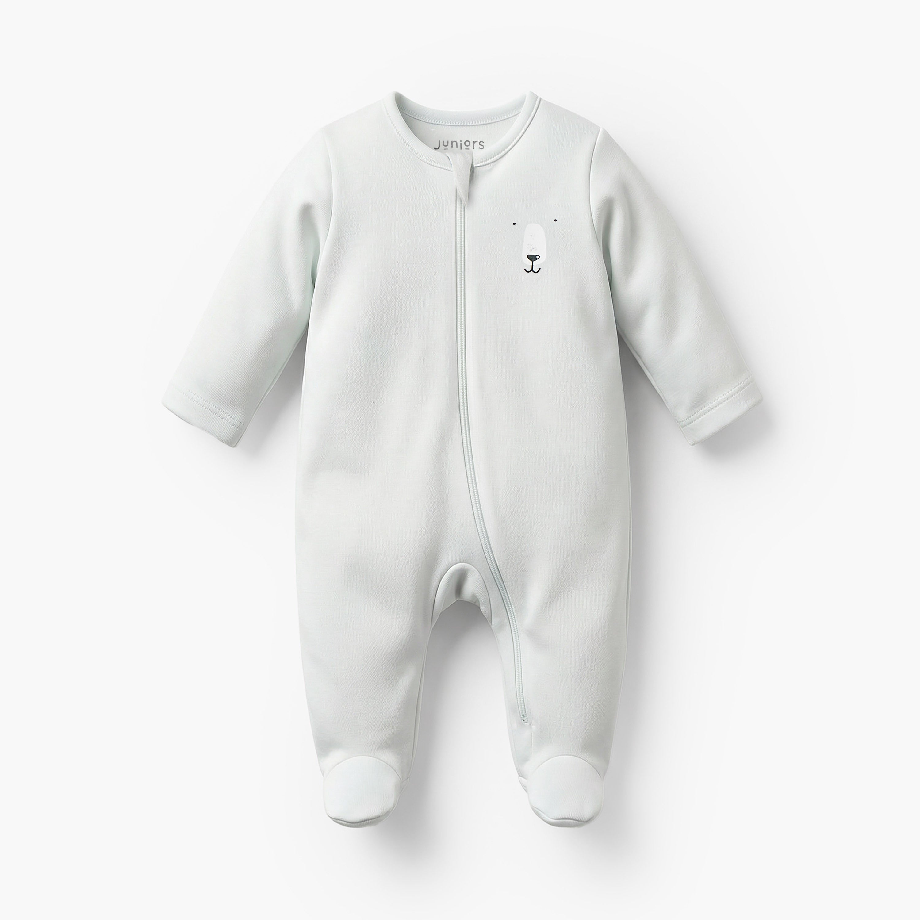 Pack of 7 Juniors Cotton Round Neck Long Sleeves Sleepsuit with Zip Closure