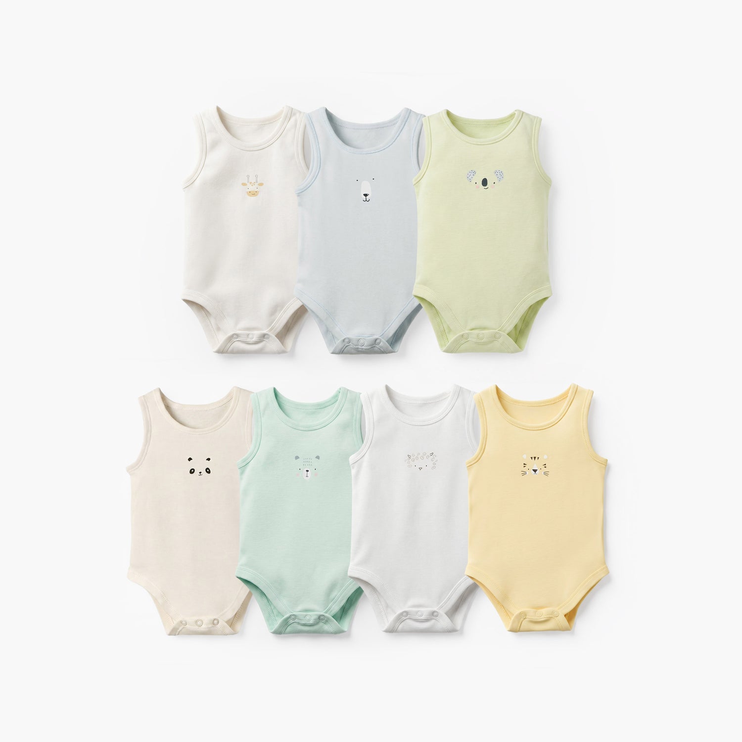 Pack of 7 Juniors Cotton Round Neck Sleeveless Bodysuit with Snap Button Closure - Multicolour / 18-24 mths