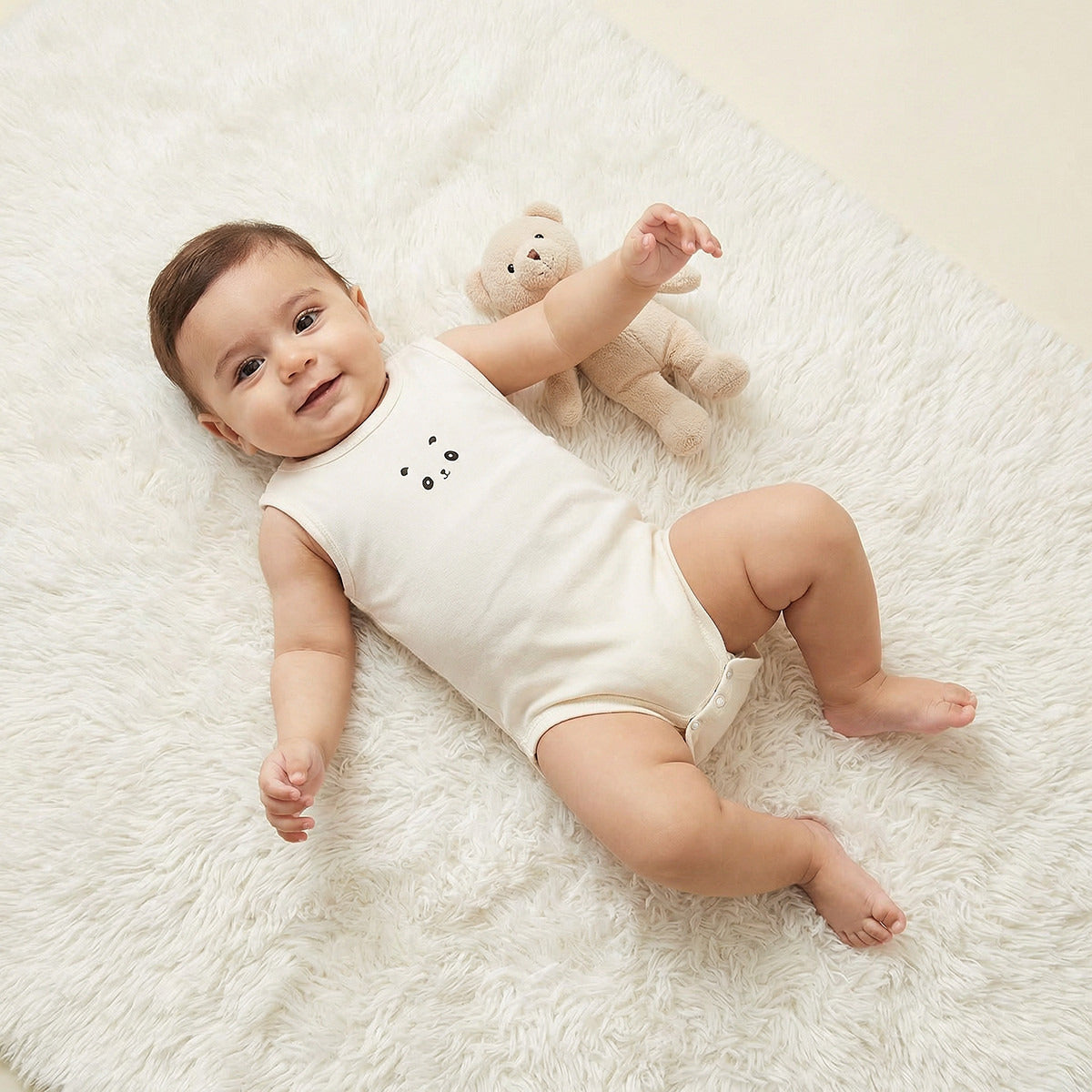 Pack of 7 Juniors Cotton Round Neck Sleeveless Bodysuit with Snap Button Closure