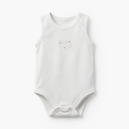 Pack of 7 Juniors Cotton Round Neck Sleeveless Bodysuit with Snap Button Closure