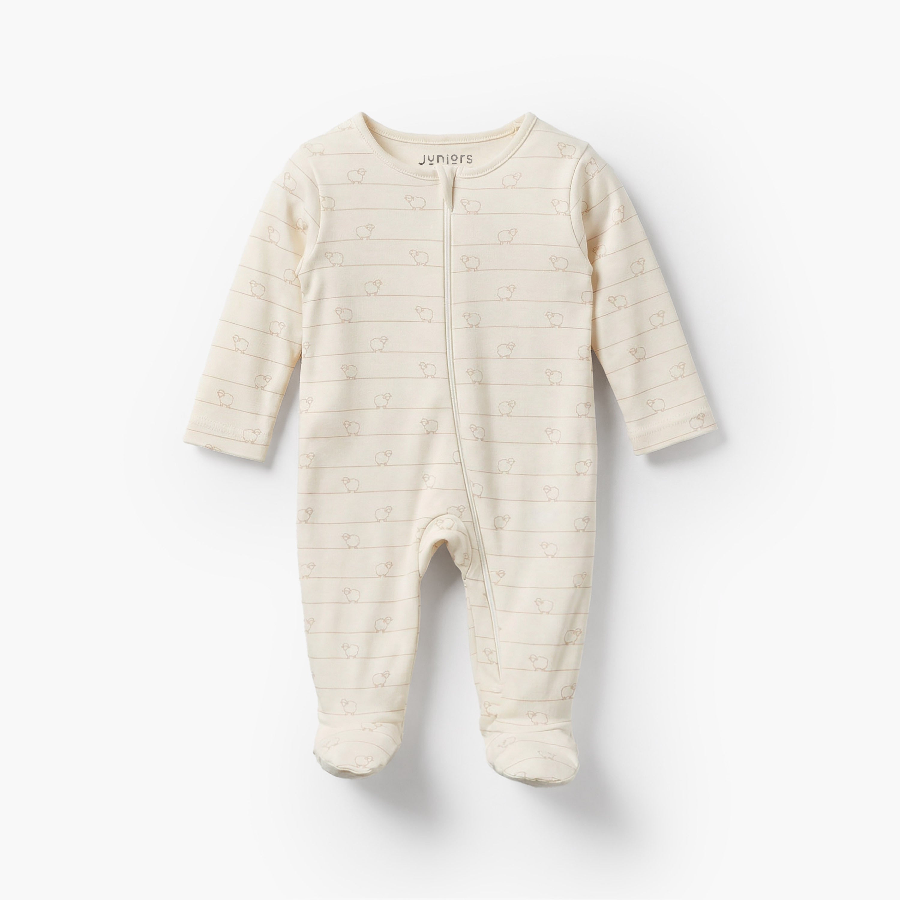 Pack of 7 Juniors Cotton Round Neck Long Sleeves Sleepsuit with Zip Closure