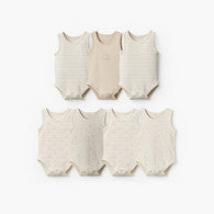 Pack of 7 Juniors Cotton Round Neck Sleeveless Bodysuit with Snap Button Closure-undefined-image-1