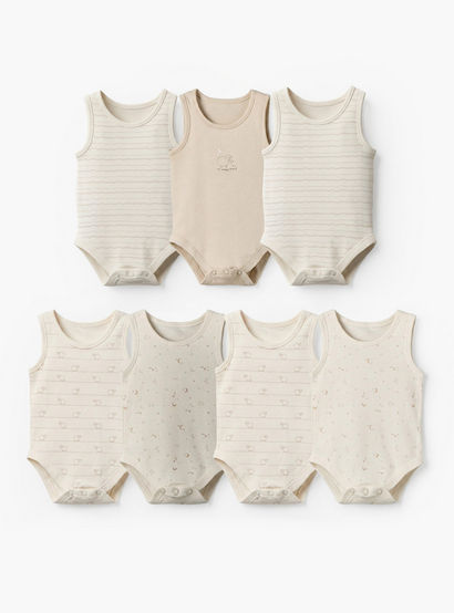 Pack of 7 Juniors Cotton Round Neck Sleeveless Bodysuit with Snap Button Closure-baby-girls-clothing-bodysuits-image-1