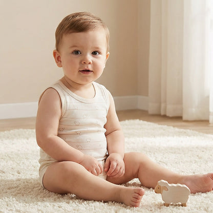 Pack of 7 Juniors Cotton Round Neck Sleeveless Bodysuit with Snap Button Closure