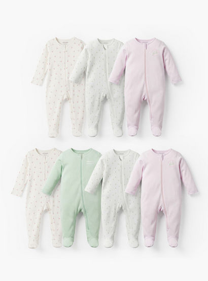 Pack of 7 Juniors Cotton Round Neck Long Sleeves Sleepsuit with Zip Closure-baby-girls-clothing-nightwear-sleepsuits-image-1