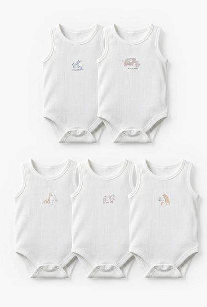 Pack of 5 Juniors Crew Neck Sleeveless Bodysuit with Safari Print