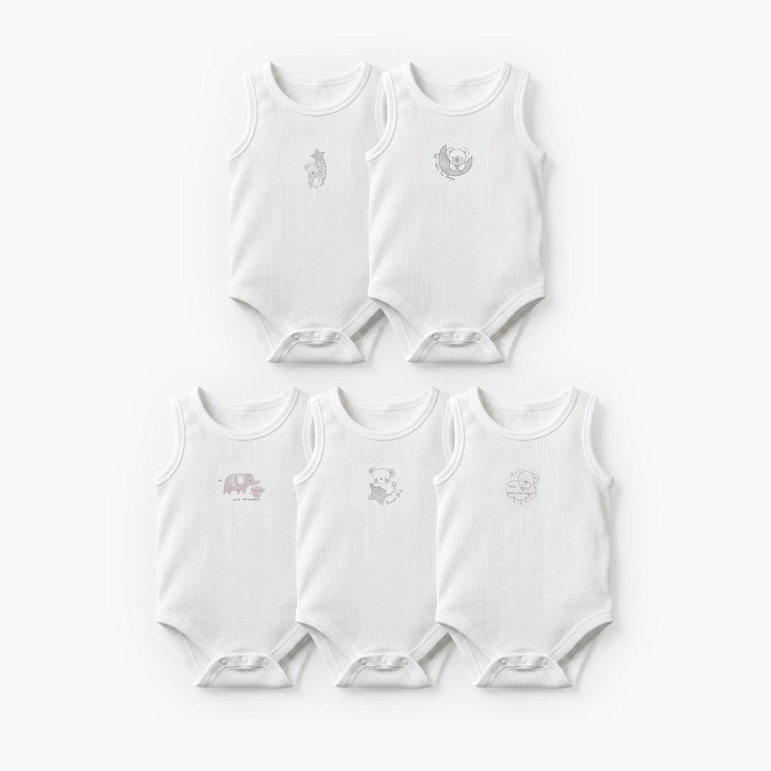 Pack of 5 Juniors Crew Neck Sleeveless Bodysuit with Print - White / 18-24 mths