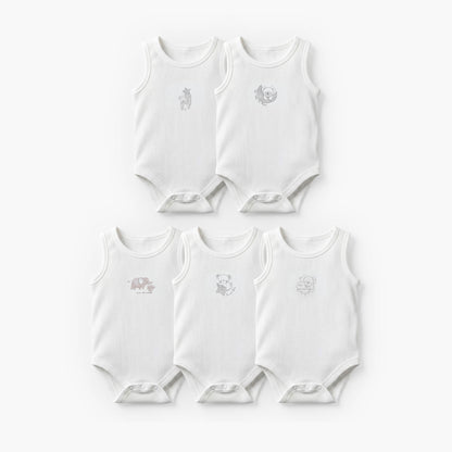 Pack of 5 Juniors Crew Neck Sleeveless Bodysuit with Print - White / 18-24 mths