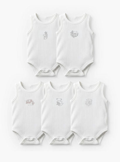 Pack of 5 Juniors Crew Neck Sleeveless Bodysuit with Print-baby-boys-clothing-bodysuits-image-1