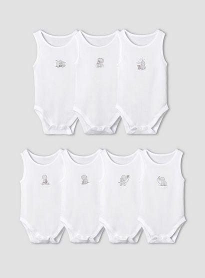 Set of 7 Juniors Round Neck Sleeveless Bodysuit with Elephant Print-promo_babyshop_Buy2for115_UAE130126-image-1