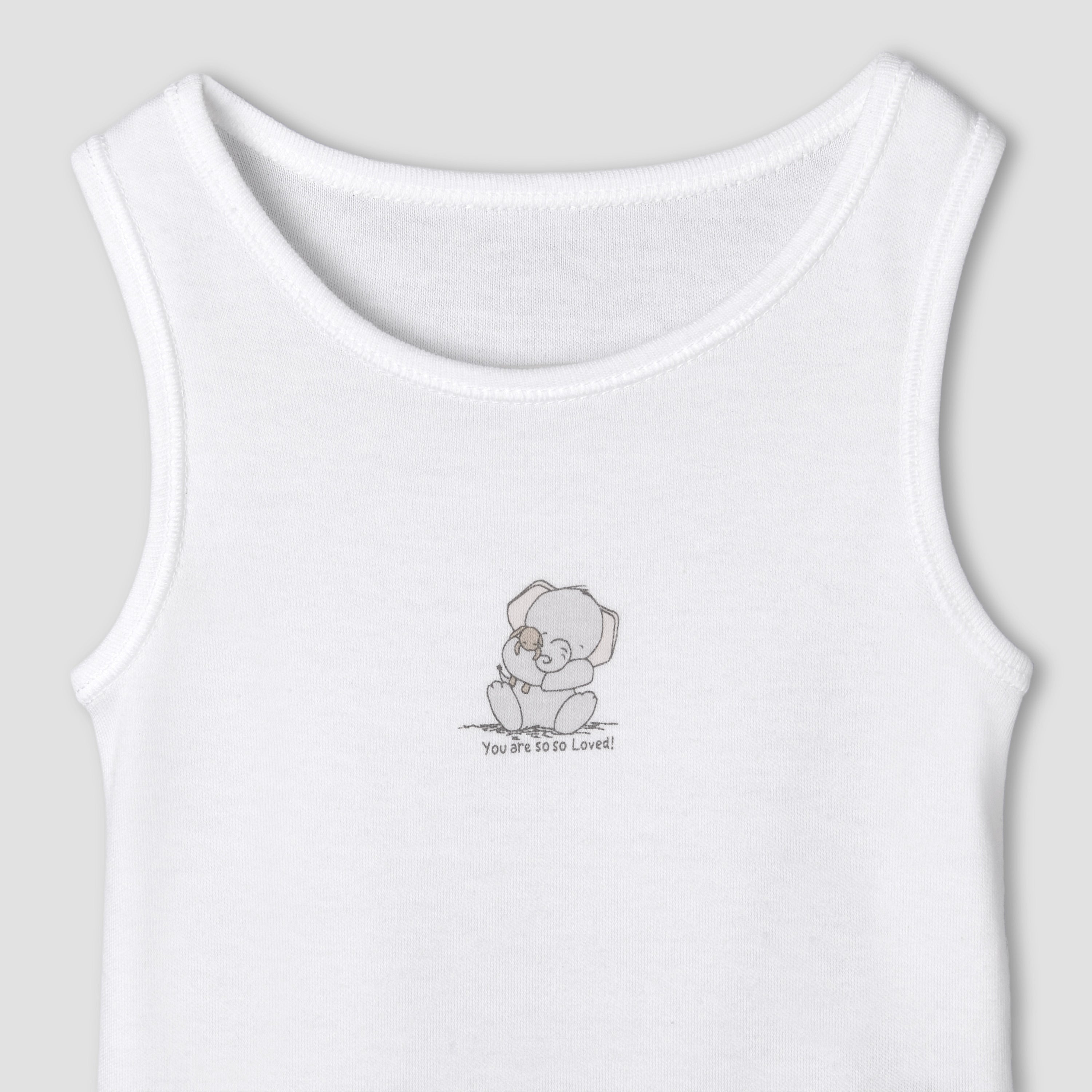 Set of 7 Juniors Round Neck Sleeveless Bodysuit with Elephant Print