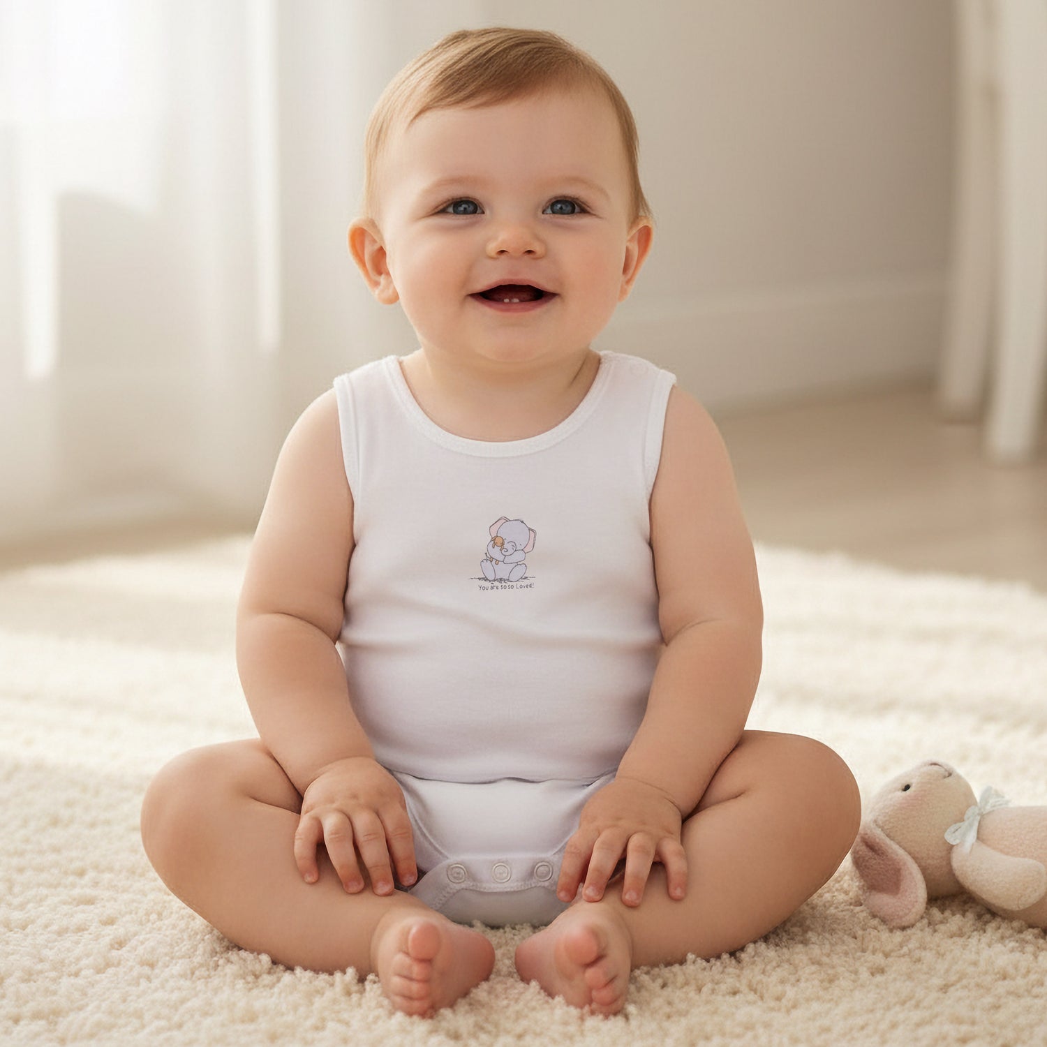 Set of 7 Juniors Round Neck Sleeveless Bodysuit with Elephant Print
