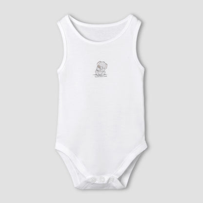 Set of 7 Juniors Round Neck Sleeveless Bodysuit with Elephant Print