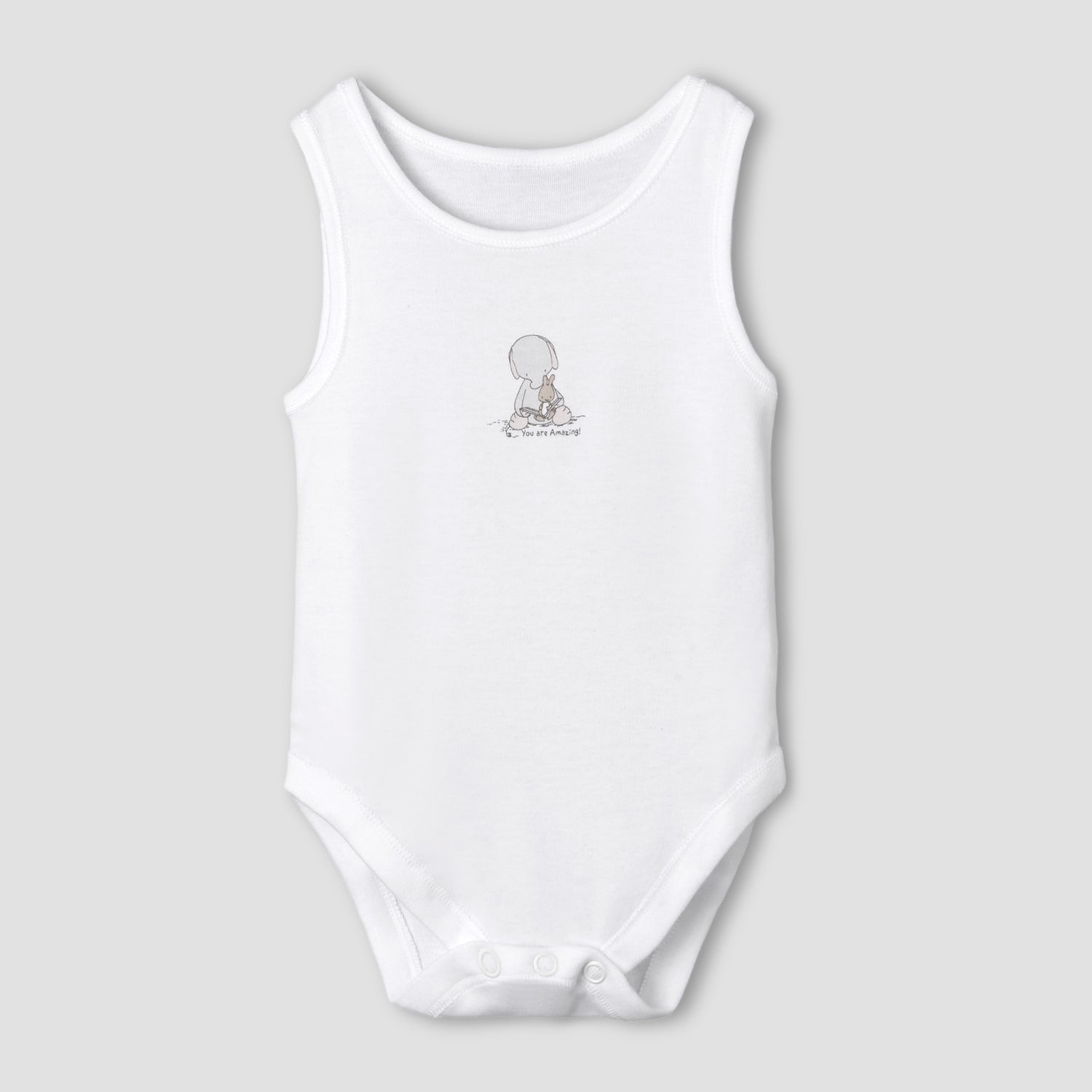 Set of 7 Juniors Round Neck Sleeveless Bodysuit with Elephant Print