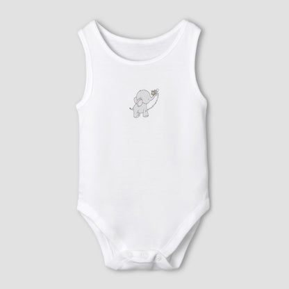 Set of 7 Juniors Round Neck Sleeveless Bodysuit with Elephant Print