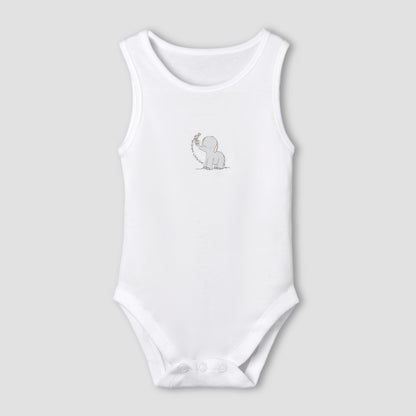 Set of 7 Juniors Round Neck Sleeveless Bodysuit with Elephant Print