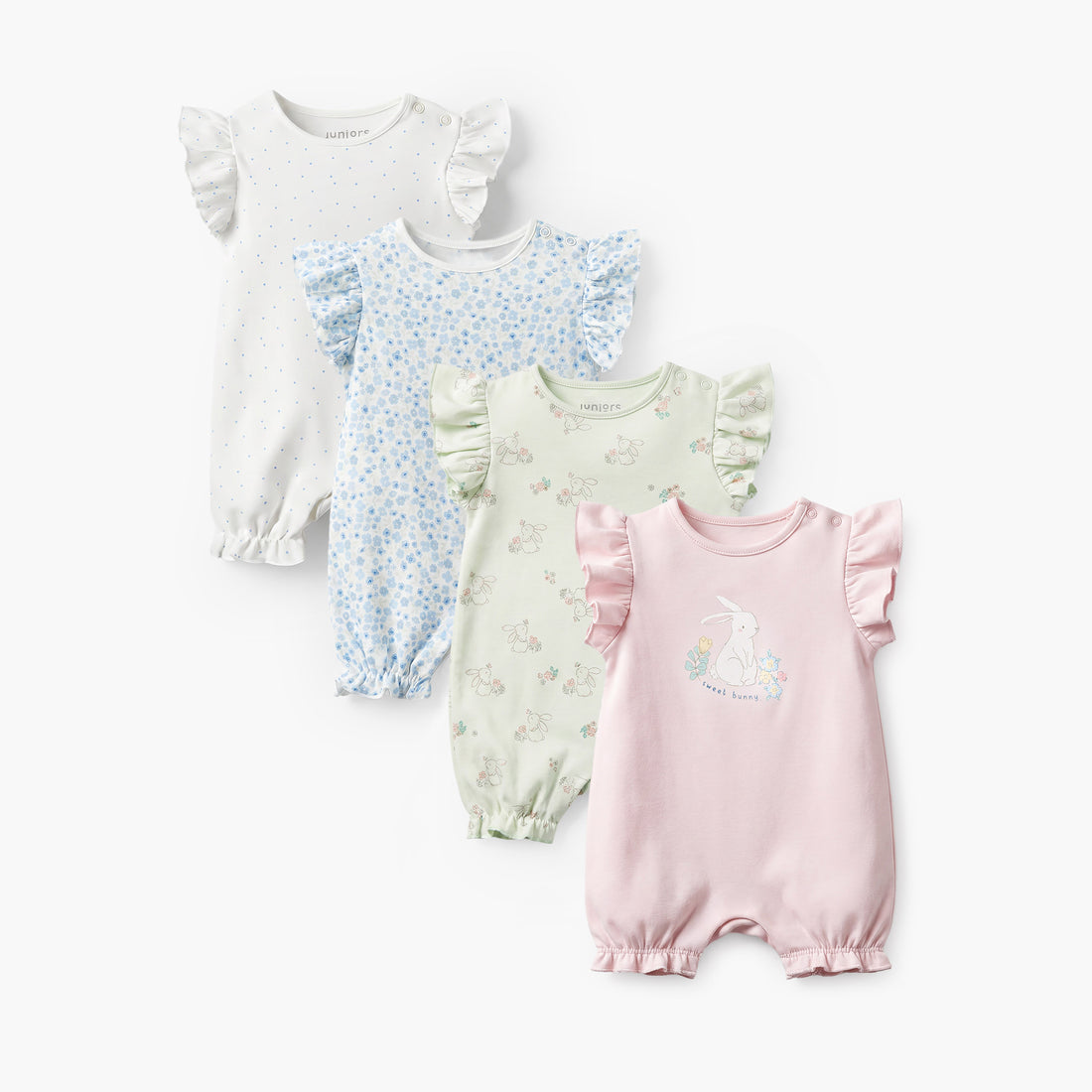Pack of 4 Juniors Round Neck Short Sleeves Romper with Print