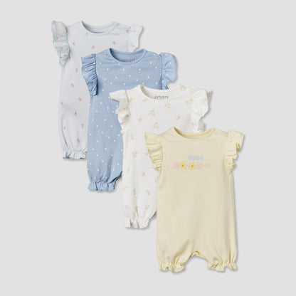 Pack of 4 Juniors Round Neck Short Sleeves Romper with Assorted Prints - Multicolour / 12-18 mths