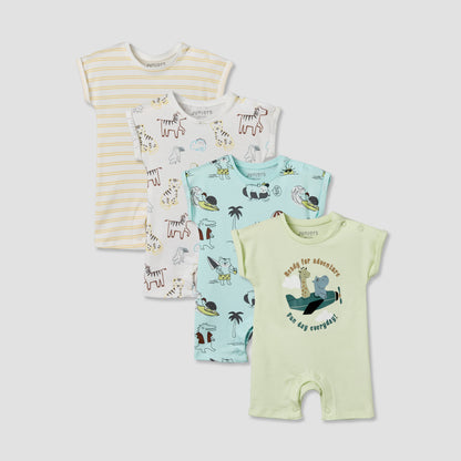 Pack of 4 Juniors Round Neck Short Sleeves Romper with Snap Button Closure