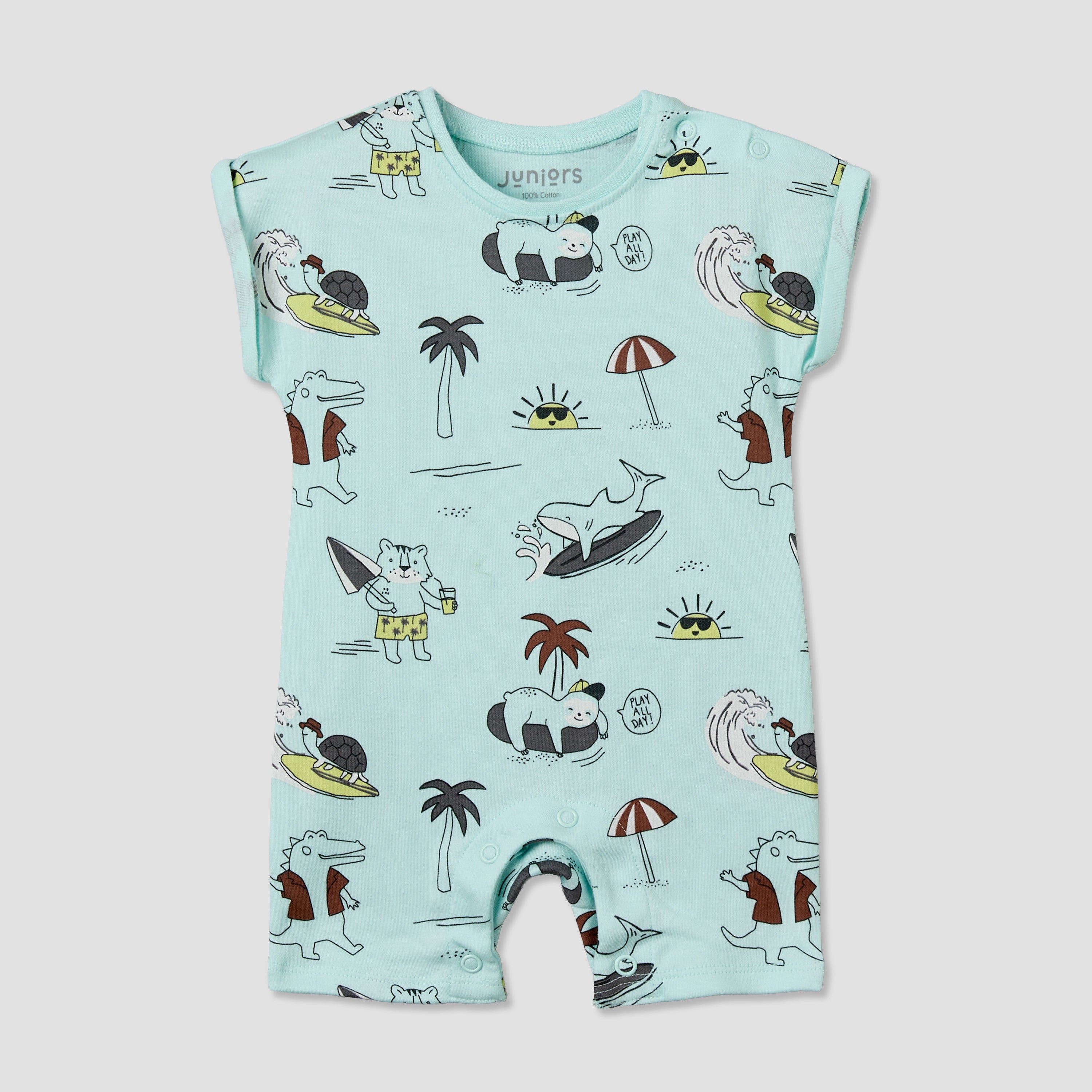 Pack of 4 Juniors Round Neck Short Sleeves Romper with Snap Button Closure