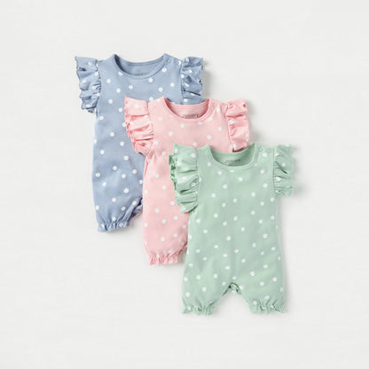 Juniors Polka Dot Print Romper with Button Closure - Set of 3 - Multicolour / 12-18 mths