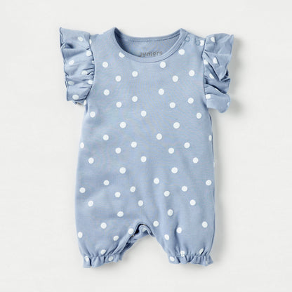 Juniors Polka Dot Print Romper with Button Closure - Set of 3