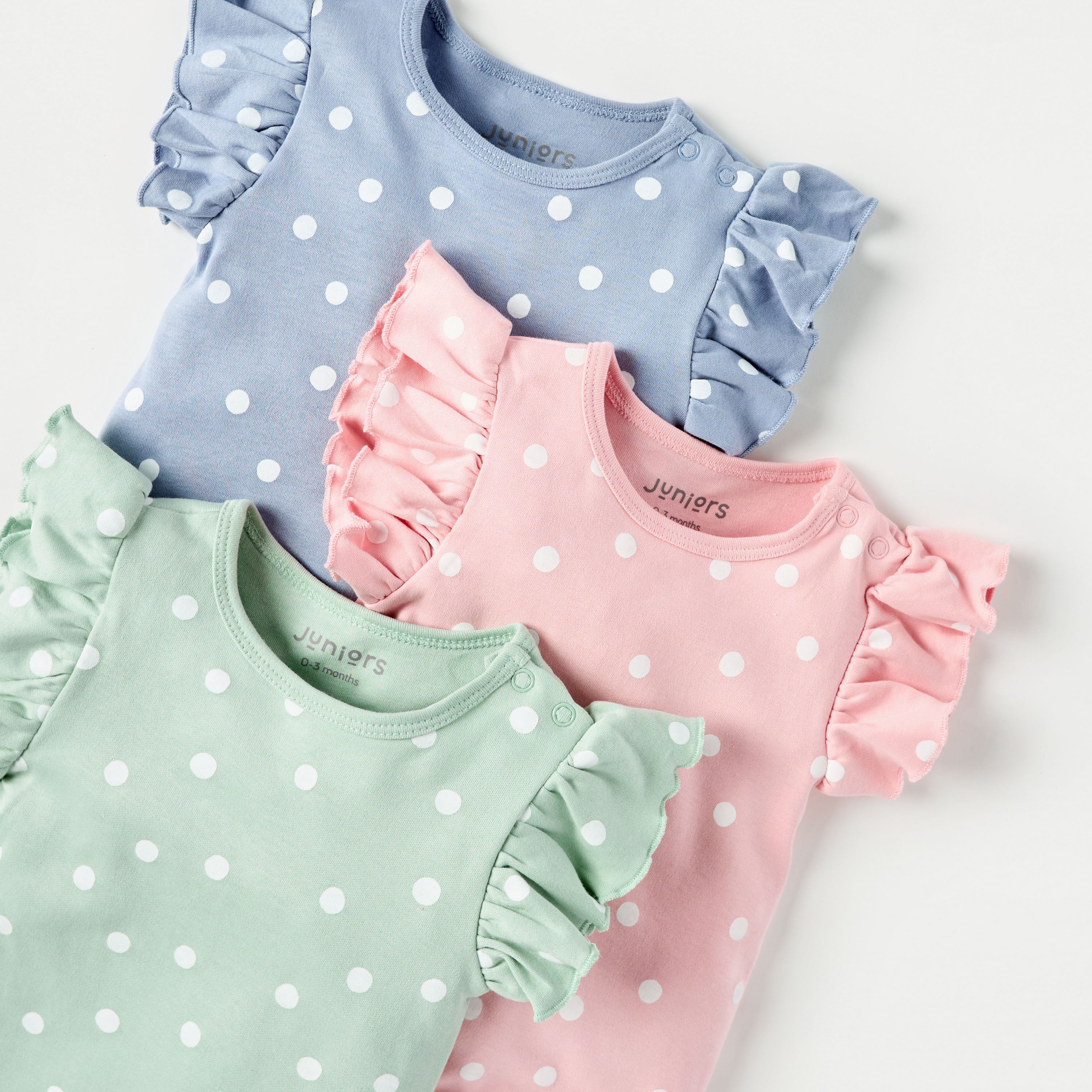 Juniors Polka Dot Print Romper with Button Closure - Set of 3
