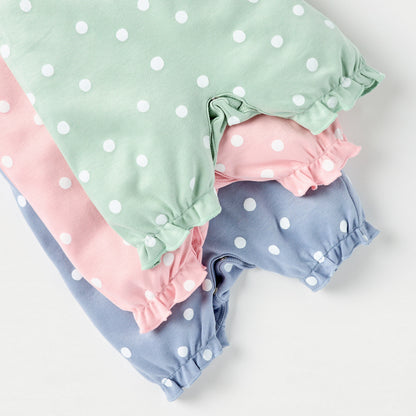 Juniors Polka Dot Print Romper with Button Closure - Set of 3
