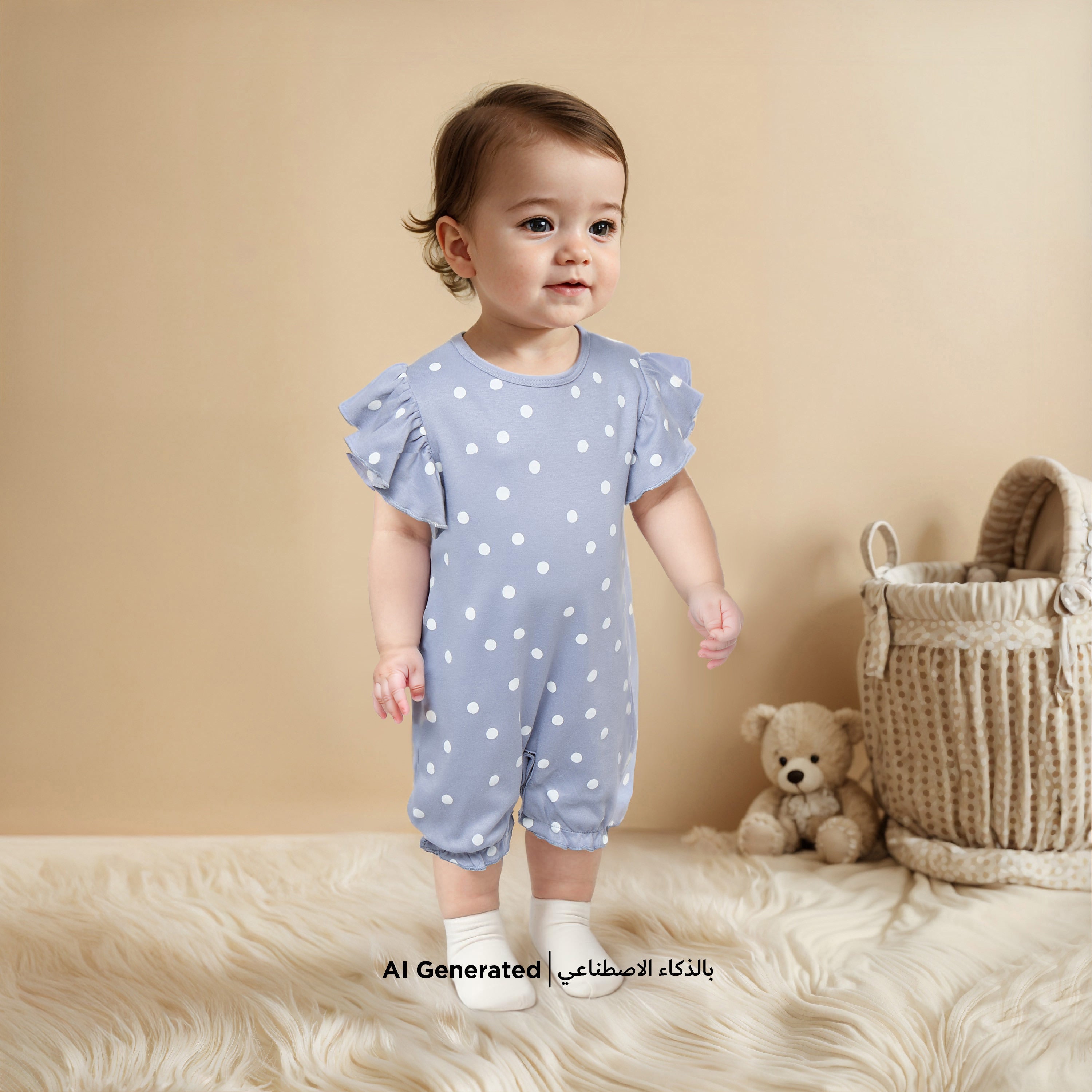 Juniors Polka Dot Print Romper with Button Closure - Set of 3