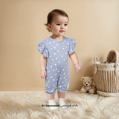 Juniors Polka Dot Print Romper with Button Closure - Set of 3