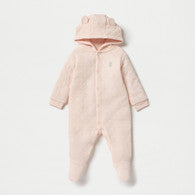 Juniors Quilted Ear Applique Closed Feet Hooded Sleepsuit with Button Closure-undefined-image-1