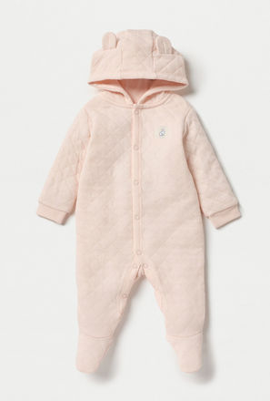 Juniors Quilted Ear Applique Closed Feet Hooded Sleepsuit with Button Closure