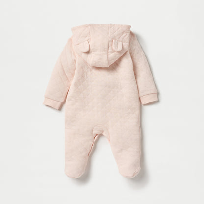 Juniors Quilted Ear Applique Closed Feet Hooded Sleepsuit with Button Closure