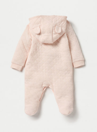 Juniors Quilted Ear Applique Closed Feet Hooded Sleepsuit with Button Closure-baby-girls-clothing-nightwear-sleepsuits-image-2