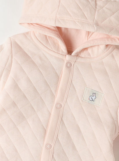 Juniors Quilted Ear Applique Closed Feet Hooded Sleepsuit with Button Closure-baby-girls-clothing-nightwear-sleepsuits-image-3