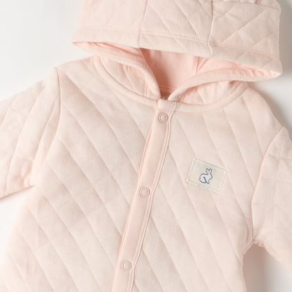 Juniors Quilted Ear Applique Closed Feet Hooded Sleepsuit with Button Closure