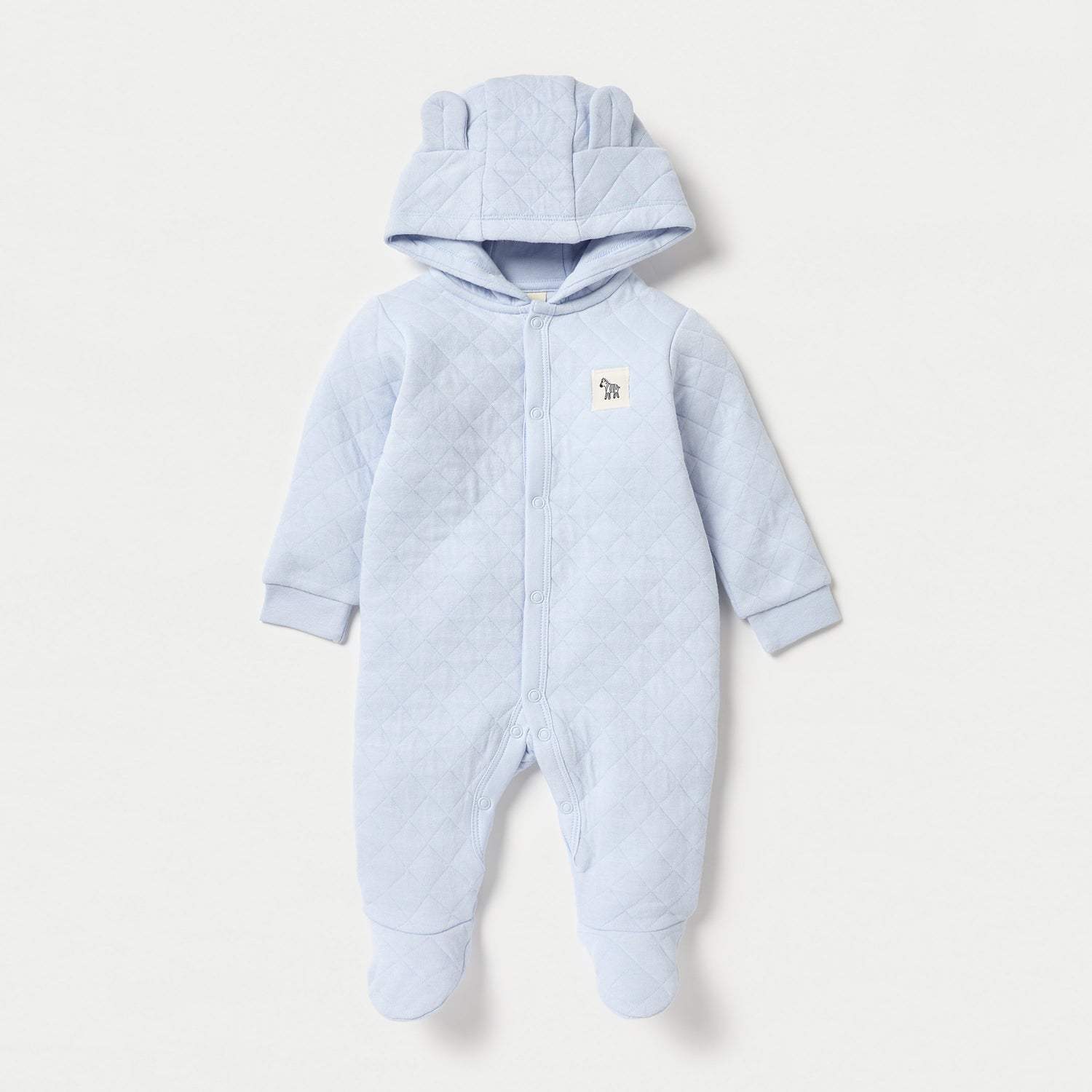 Juniors Quilted Hooded Sleepsuit with Long Sleeves and Button Closure - Blue / 9-12 mths