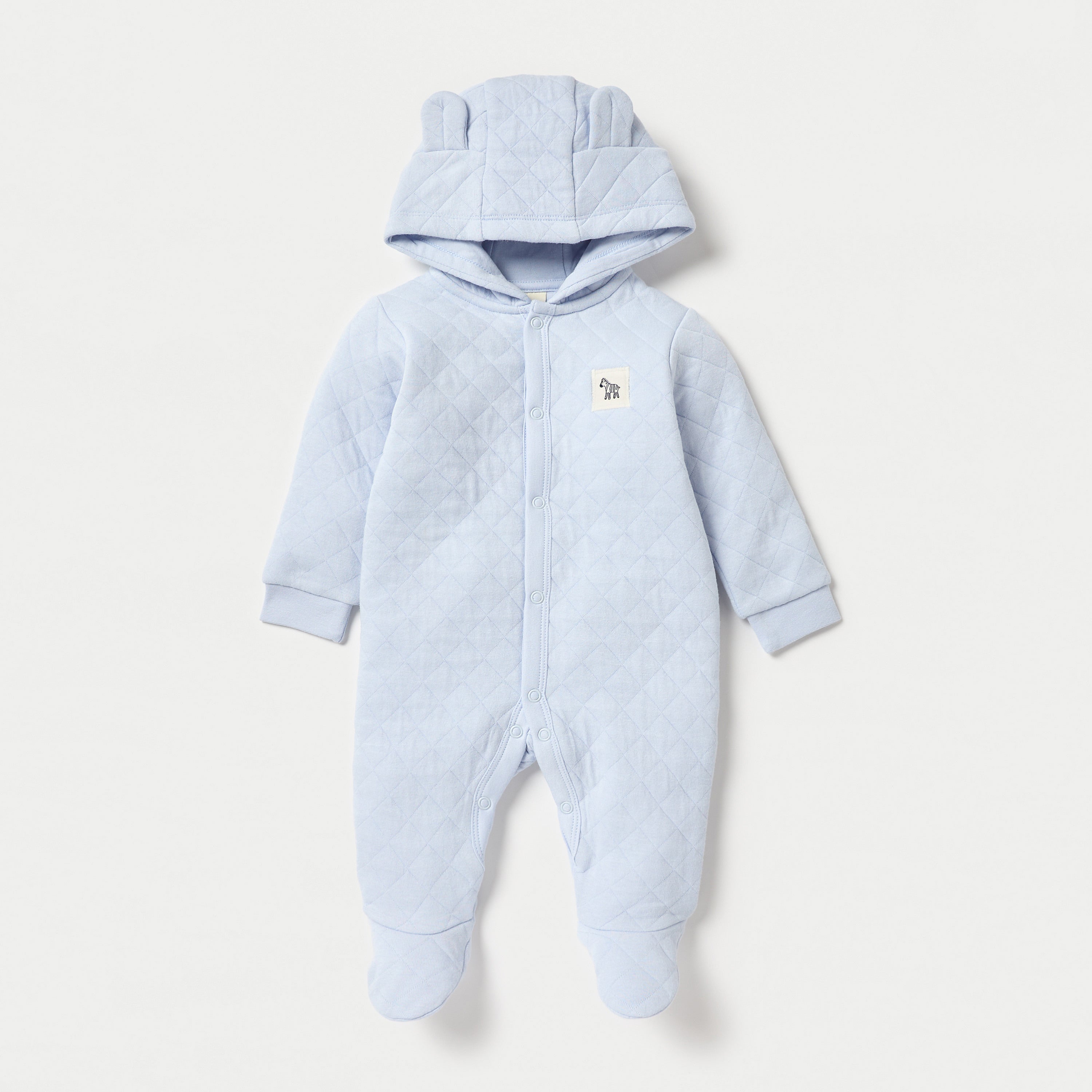 Juniors Quilted Hooded Sleepsuit with Long Sleeves and Button Closure - Blue / 9-12 mths