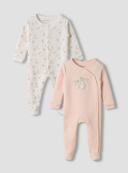 Juniors Round Neck Closed Foot Sleepsuit with Bunny Print - Cotton - Long Sleeves - Set of 2-baby-boys-clothing-nightwear-sleepsuits-image-1