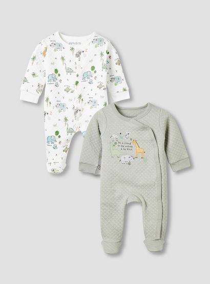 Juniors Round Neck Closed Foot Sleepsuit with Safari Print - Cotton - Long Sleeves - Set of 2-baby-boys-clothing-nightwear-sleepsuits-image-1