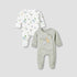 Juniors Round Neck Closed Foot Sleepsuit with Safari Print - Cotton - Long Sleeves - Set of 2 - Green / 9-12 mths