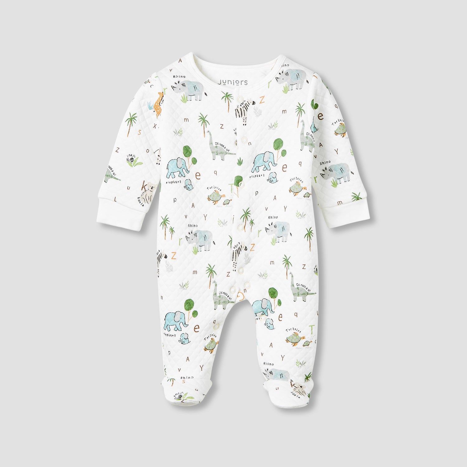 Juniors Round Neck Closed Foot Sleepsuit with Safari Print - Cotton - Long Sleeves - Set of 2