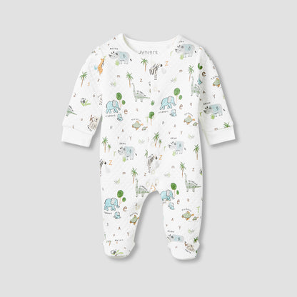 Juniors Round Neck Closed Foot Sleepsuit with Safari Print - Cotton - Long Sleeves - Set of 2