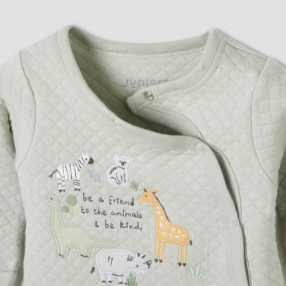 Juniors Round Neck Closed Foot Sleepsuit with Safari Print - Cotton - Long Sleeves - Set of 2
