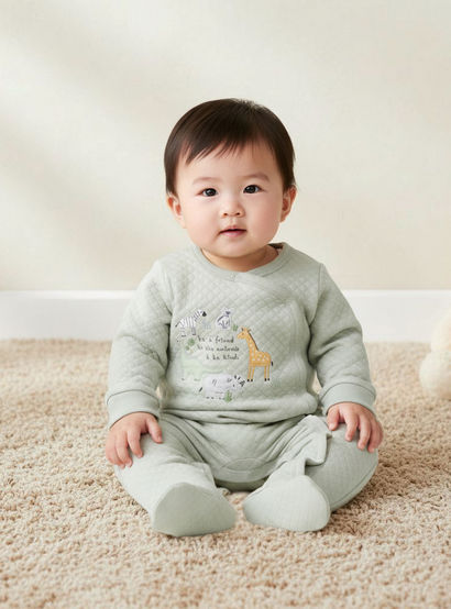 Juniors Round Neck Closed Foot Sleepsuit with Safari Print - Cotton - Long Sleeves - Set of 2-baby-boys-clothing-nightwear-sleepsuits-image-6
