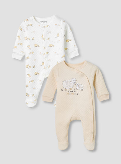 Juniors Round Neck Sleepsuit with Sheep Print - Cotton - Long Sleeves - Set of 2-baby-girls-clothing-nightwear-sleepsuits-image-1