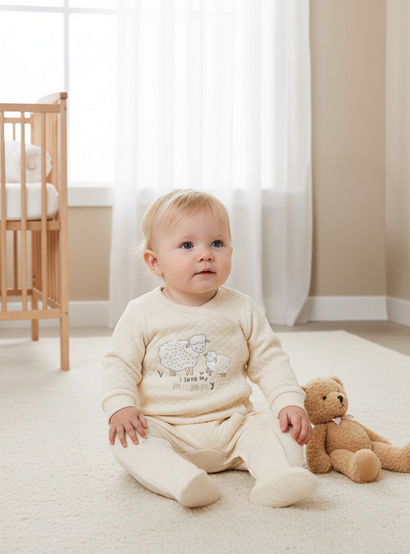 Juniors Round Neck Sleepsuit with Sheep Print - Cotton - Long Sleeves - Set of 2-baby-girls-clothing-nightwear-sleepsuits-image-6